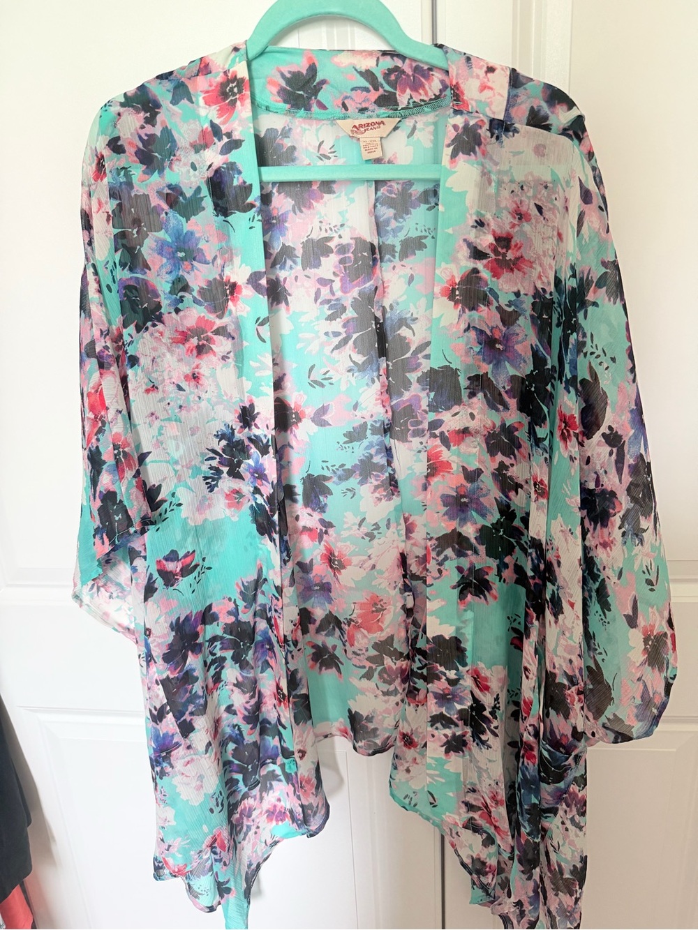 Floral Sheer Kimono Cover-Up in Aqua